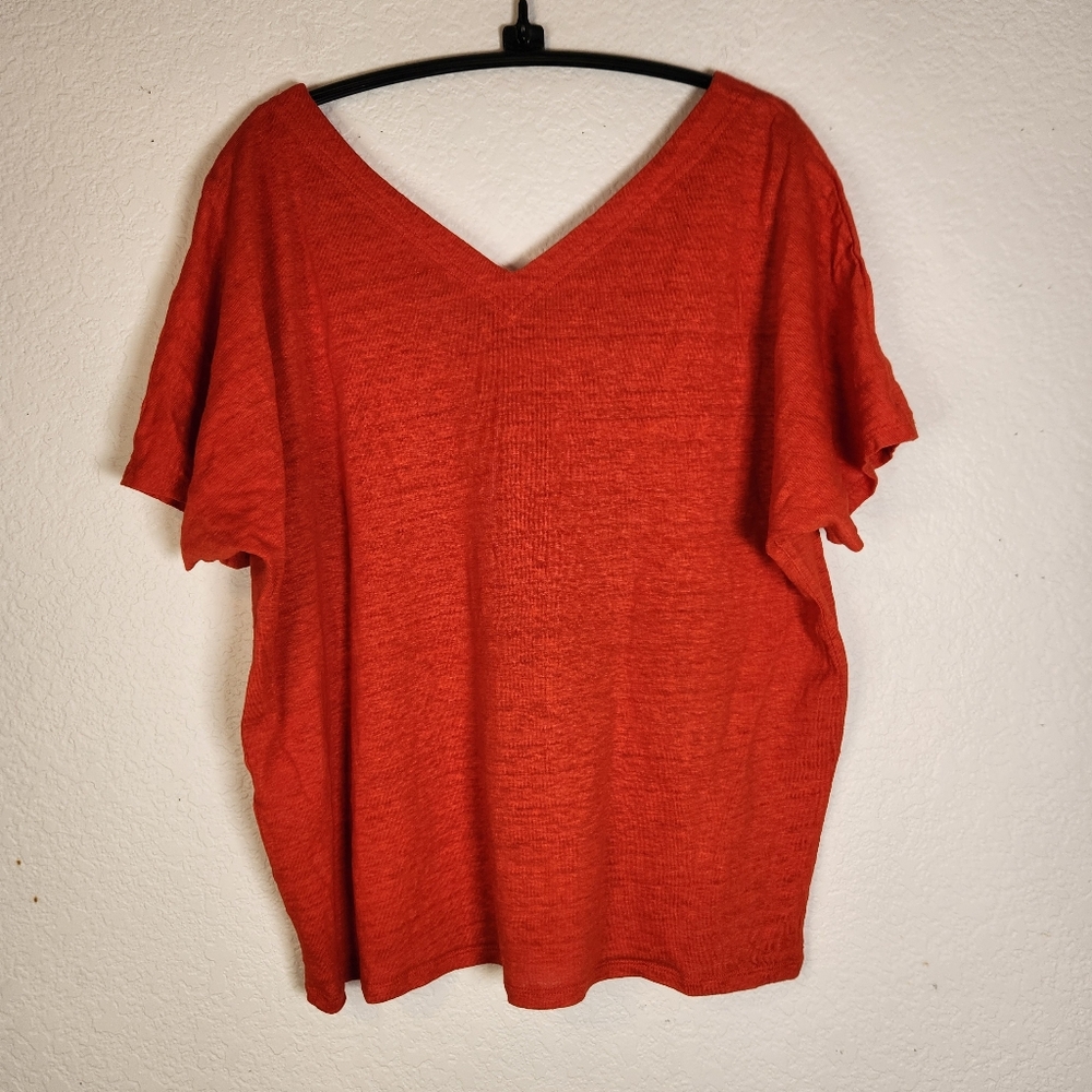 Chico's‎ Bold Scarlett Short Sleeve V-Neck Linen Top, Size 2 (L) - Picture 6 of 6